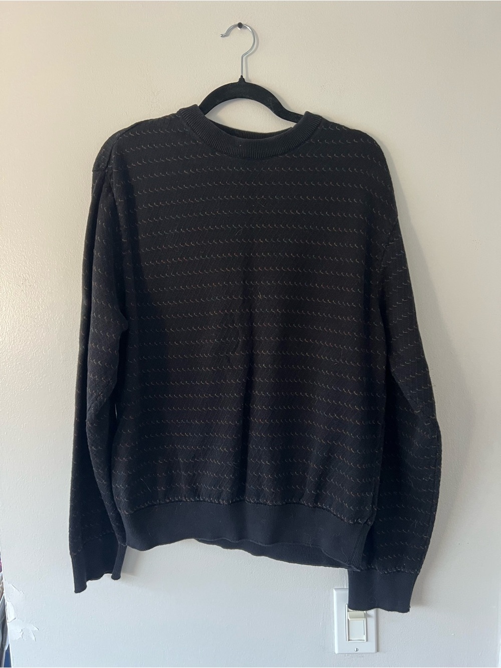 Greg Norman Collection Men's Black Crewneck Sweater with Subtle Stitch Pattern